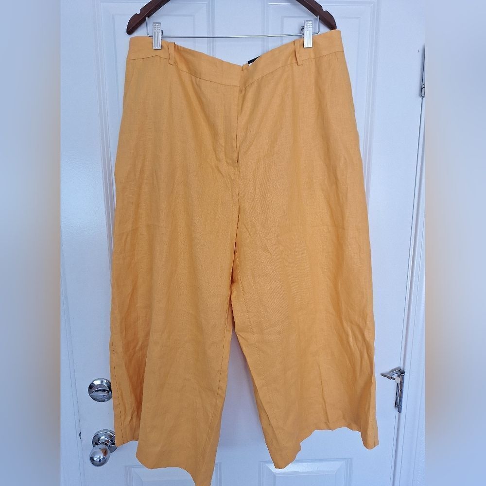 Worthhington yellow linen wide leg grop pants size 18W